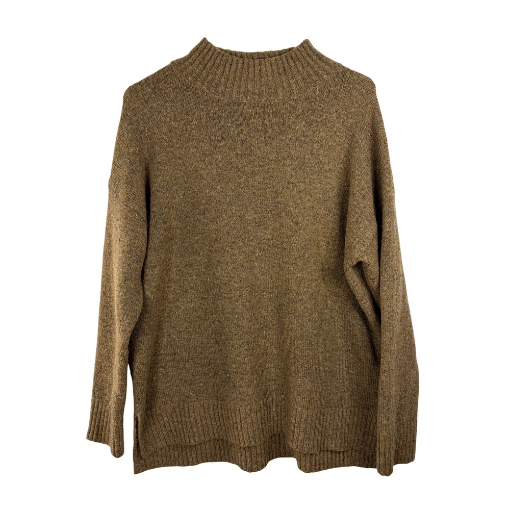 Well Worn Brown Marl Mock Neck Sweater Large Wool Blend Drop Shoulder